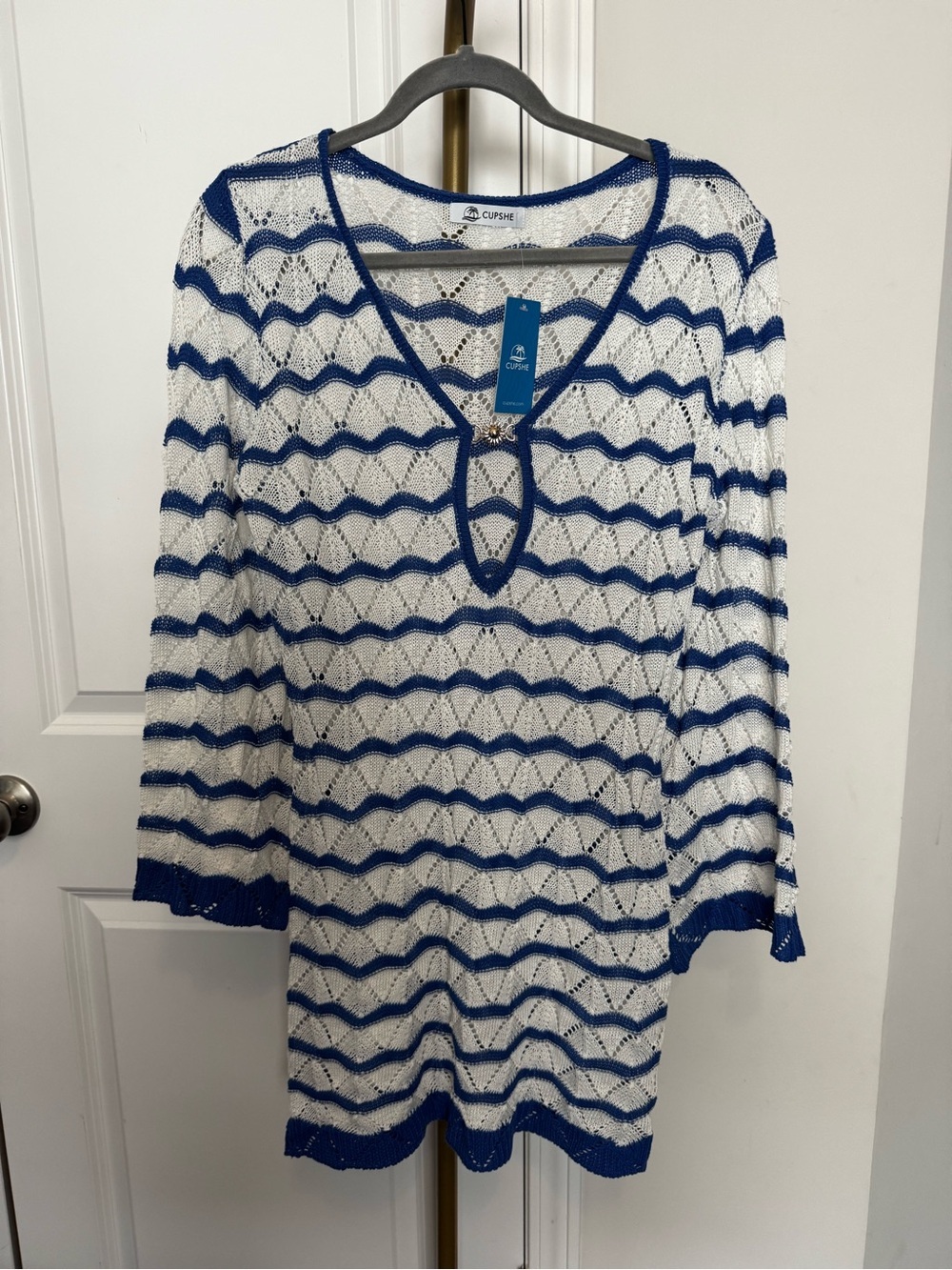 CupShe Blue and White Striped Crochet Tunic NWT